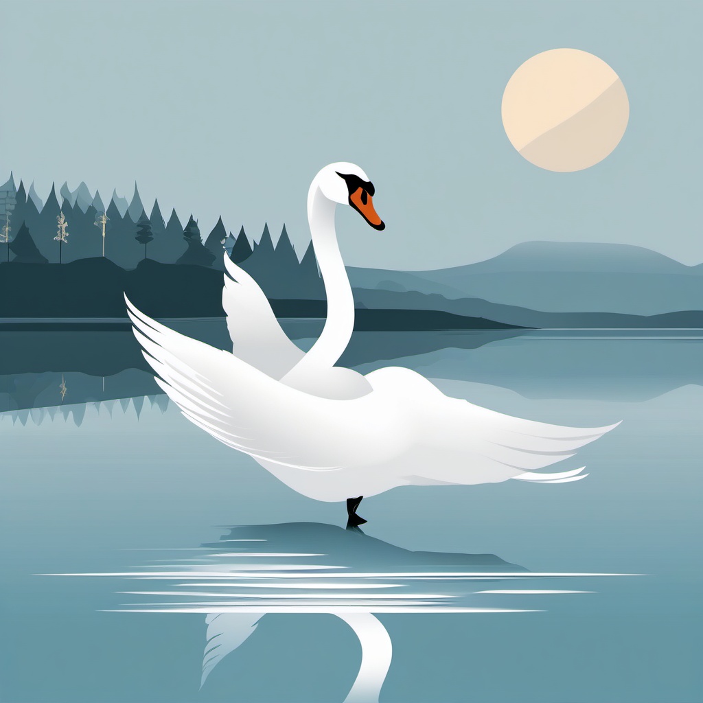 Swan Clipart - Swan gliding gracefully on a serene lake , minimal, 2d