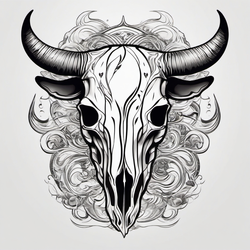 Abstract bull skull in water tattoo. Fluidity in the rugged journey.  minimalist black white tattoo style