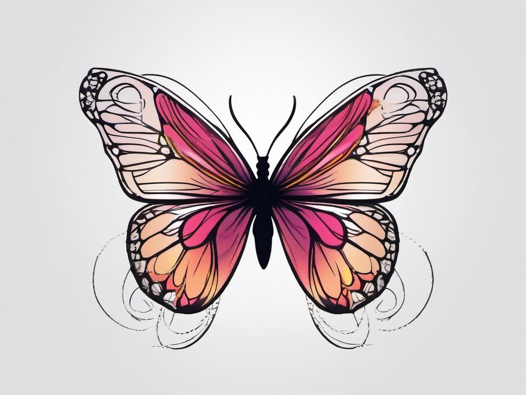 butterfly heartbeat tattoo  simple color tattoo, minimal, white background