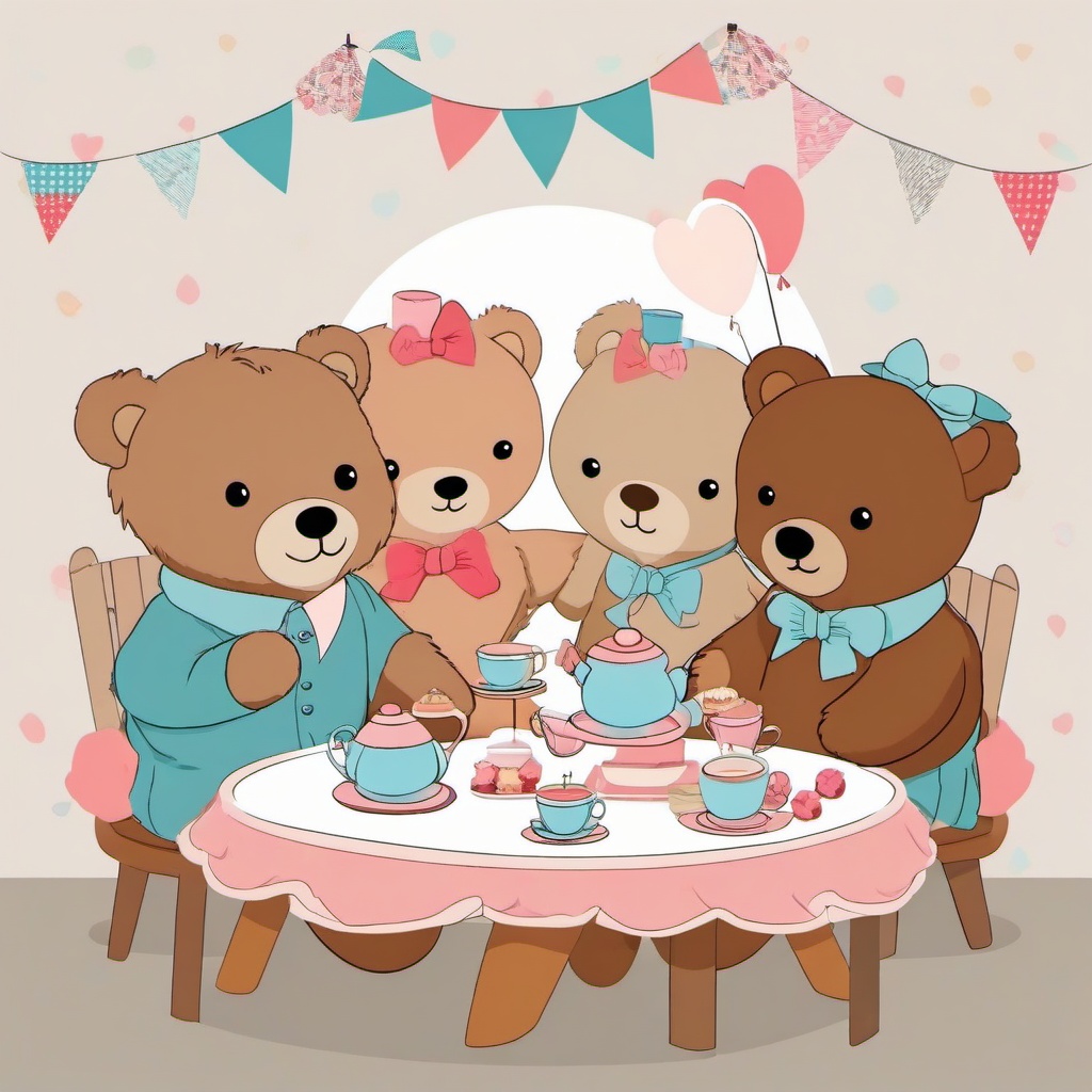 Teddy Bear clipart - teddy bear at a tea party with friends  color,minimalist,vector clipart