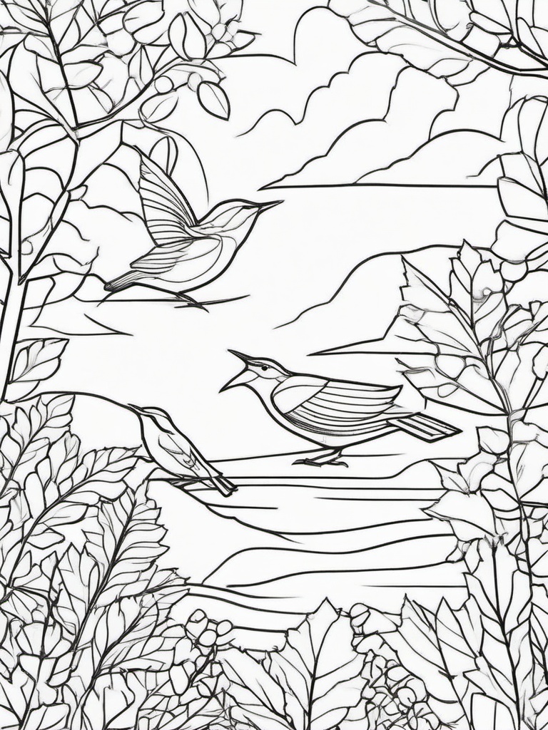 Autumn Birds Coloring Pages - Birds Migrating for the Winter  minimal black outline printable sheet, coloring page