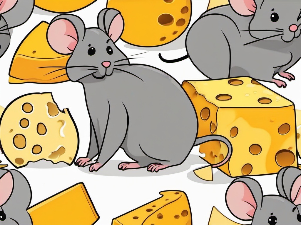 Mouse clipart - cute mouse nibbling on cheese  color,minimalist,vector clipart