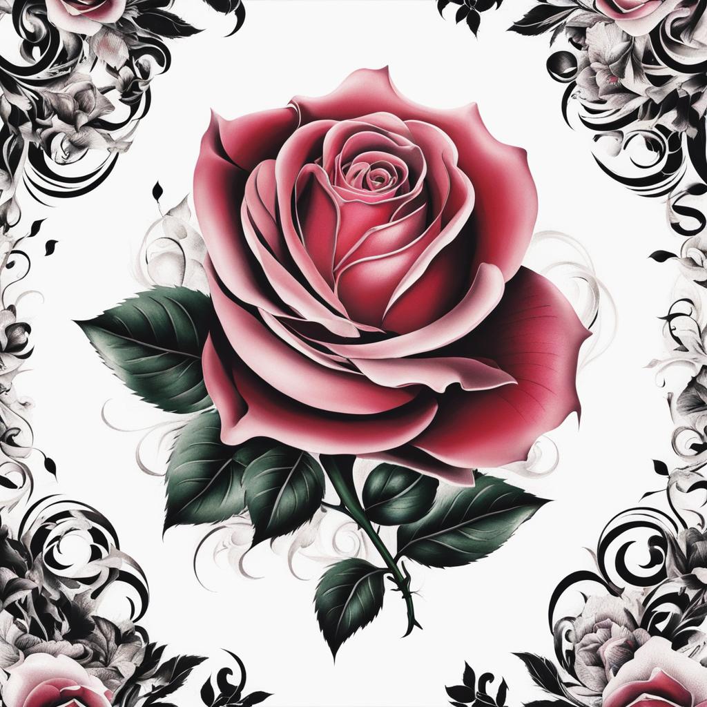 Rose and tattoo, Expressing love and passion with tattoos that incorporate roses.  color, tattoo patterns, white clean background