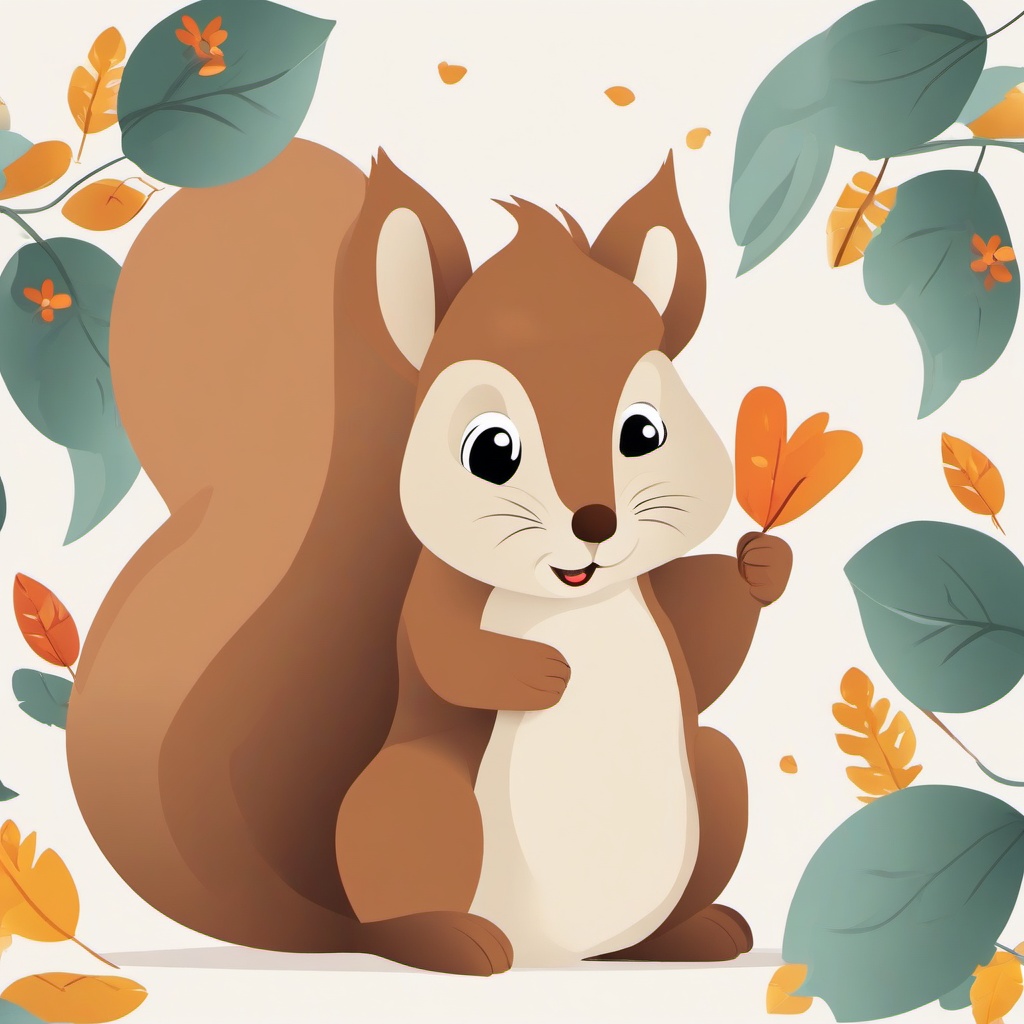 Squirrel clipart - squirrel holding a sign that says hello  color,minimalist,vector clipart