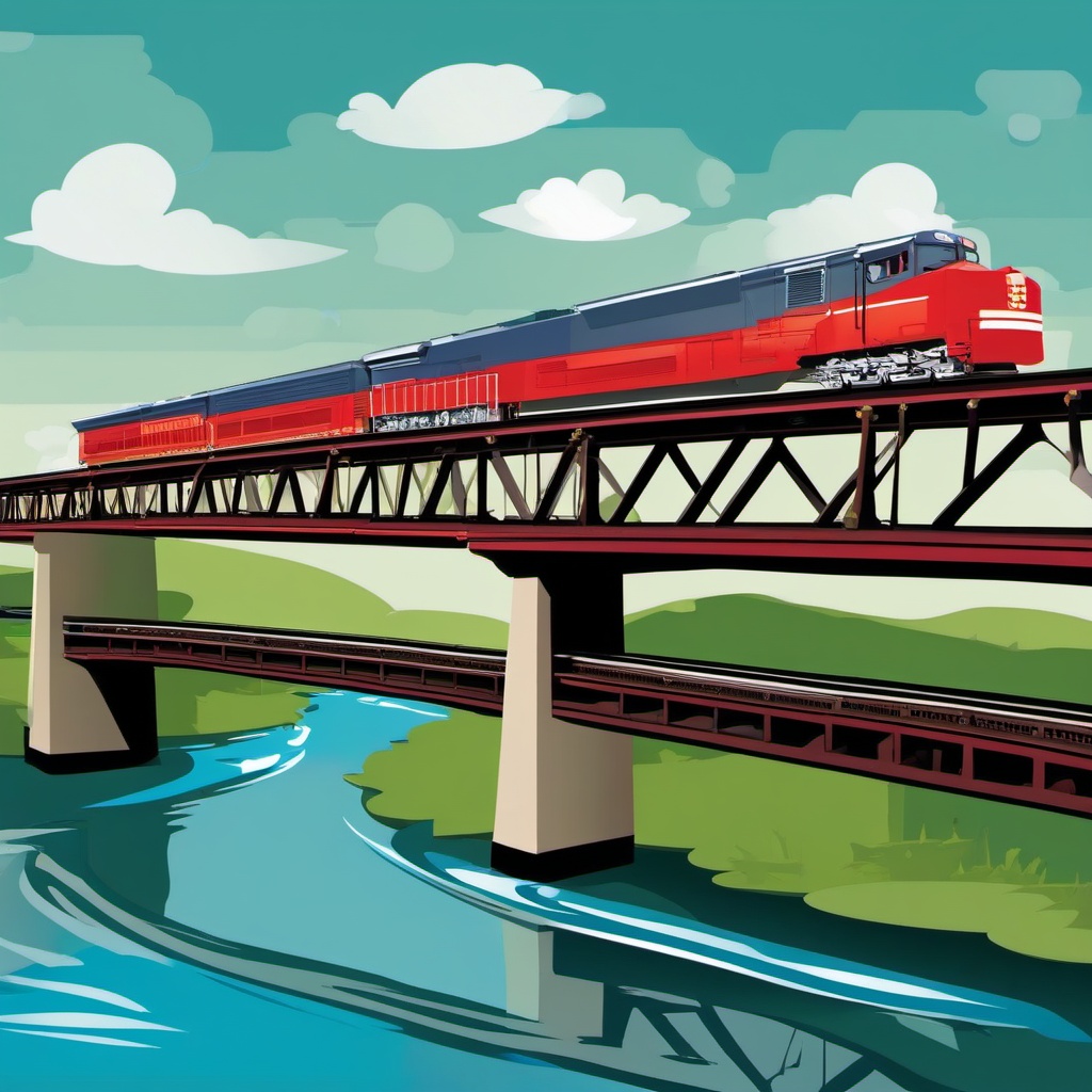 Train clipart - train crossing a bridge over water  