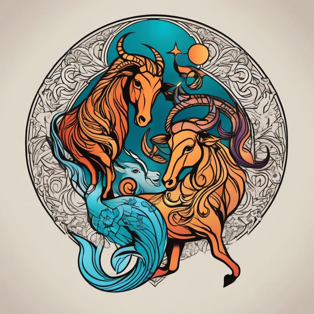 aquarius and aries tattoo  simple vector color tattoo