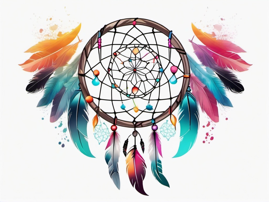 Colour Dream Catcher Tattoo - Tattoo combining a dream catcher with colorful elements.  simple vector tattoo,minimalist,white background