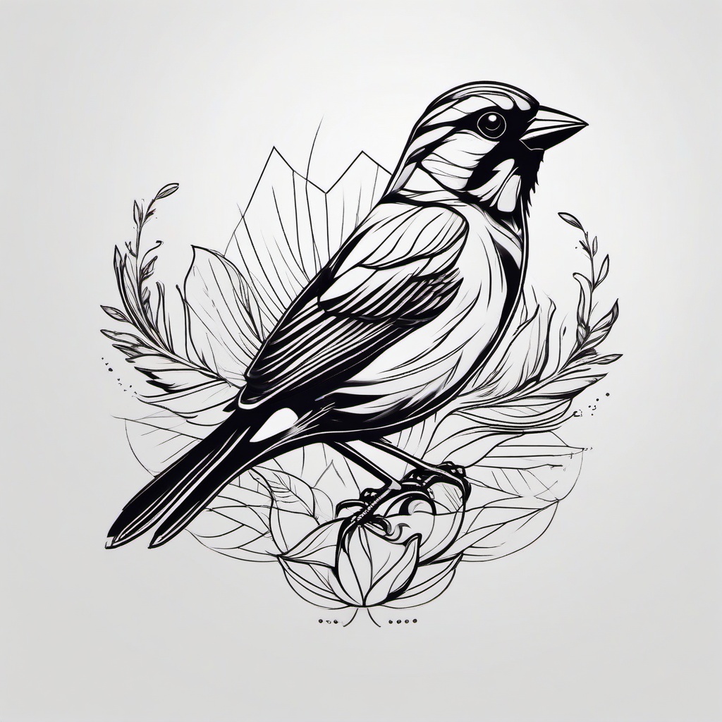 Tattoo Sparrow Designs - Sparrow with details  minimal tattoo design, white background