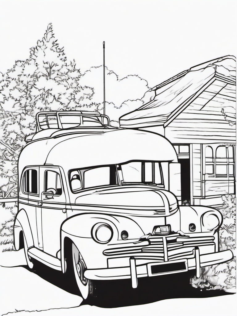 Car with a Trailer Coloring Pages - Family Vehicle with a Trailer Attached  minimal black outline printable sheet, coloring page