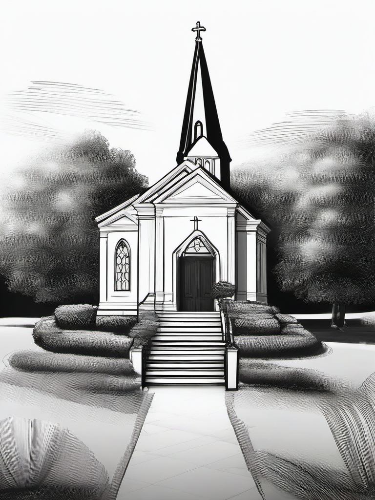 simple drawing of church  minimal rough sketch scribbles,doodles,black and white