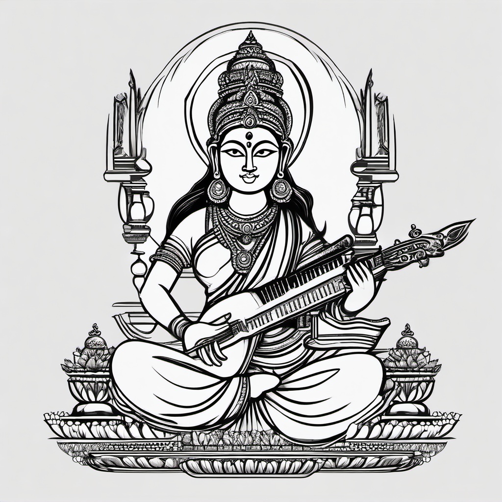 sketch of saraswati  minimal rough sketch scribbles,doodles,black and white