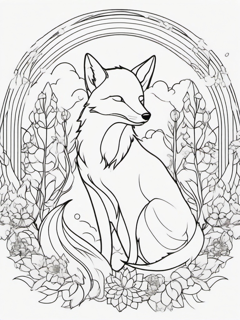 Kitsune Coloring Pages - Magical Shape-Shifting Fox Spirit  minimal black outline printable sheet, coloring page