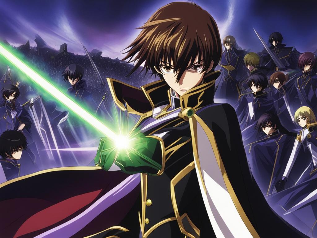 code geass,lelouch lamperouge,using his geass power to command an army,a battlefield of rebellion anime, anime key visual, japanese manga, pixiv, zerochan, anime art, fantia