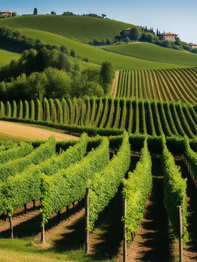 emilia-romagna vineyards - illustrate the beauty of lesser-known vineyards in emilia-romagna, with rows of grapevines stretching to the horizon. 