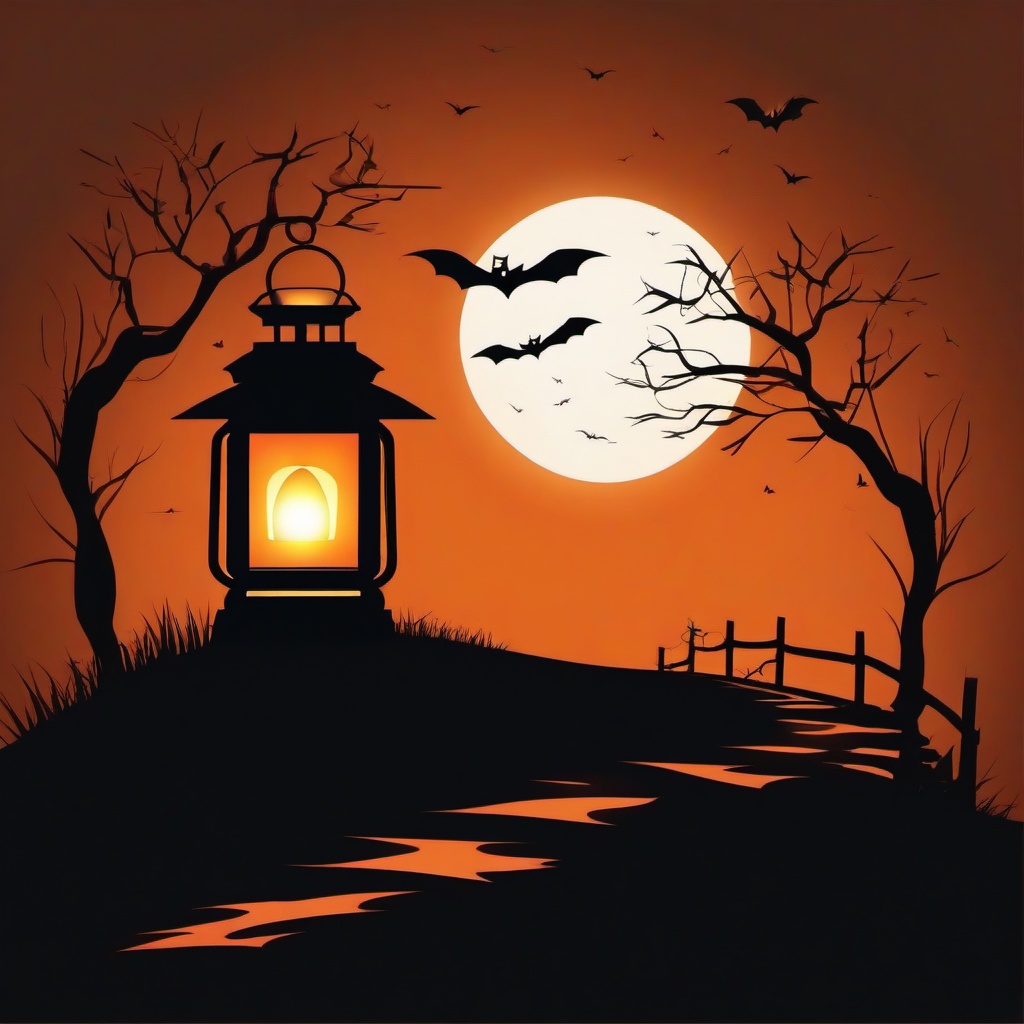 October clipart - spooky lantern lighting a path on Halloween night  color,minimalist,vector clipart