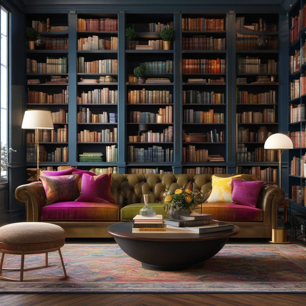 Classic Library Vibes - Design a living room with classic library elements and bookshelves. , living room decor ideas, multicoloured, photo realistic, hyper detail, high resolution,