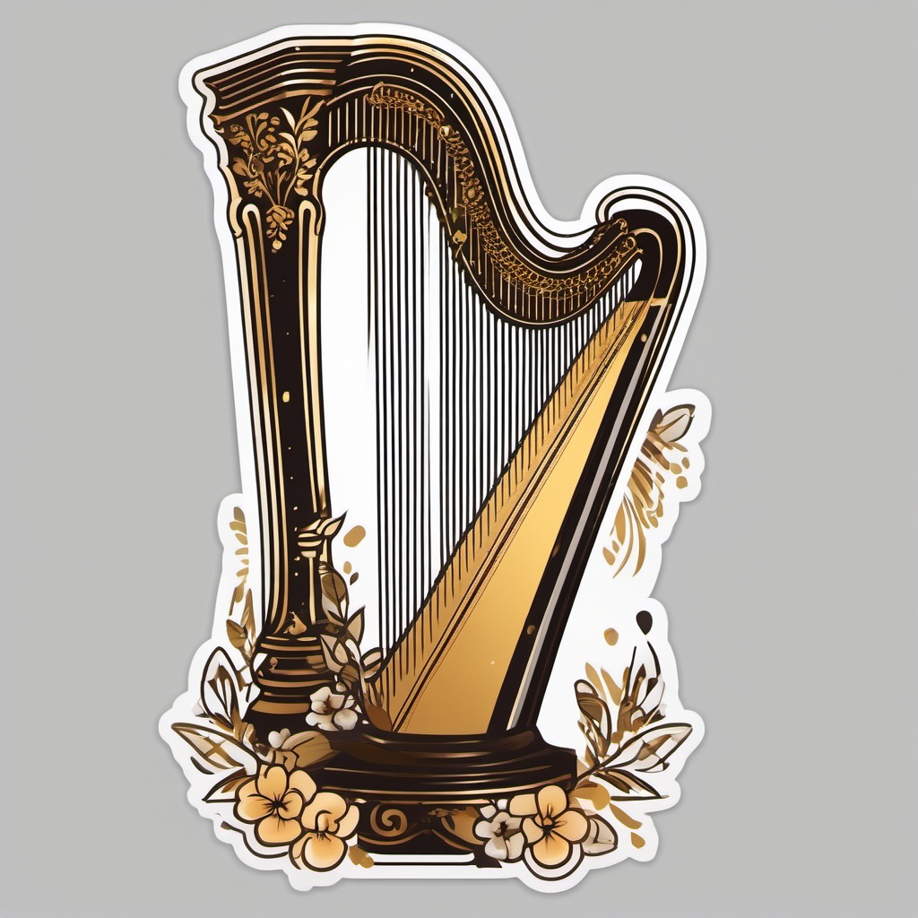 Harp Sticker - Plucking ethereal and heavenly notes on the graceful harp, , sticker vector art, minimalist design