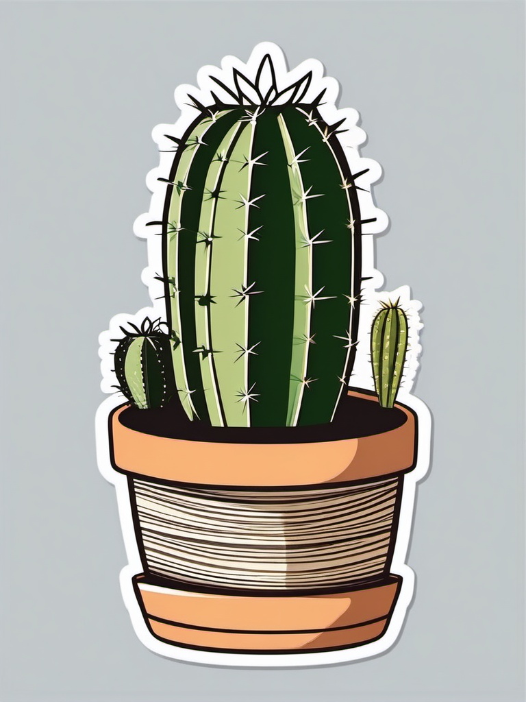 Cactus in Pot Sticker - Single cactus in a decorative pot, ,vector color sticker art,minimal