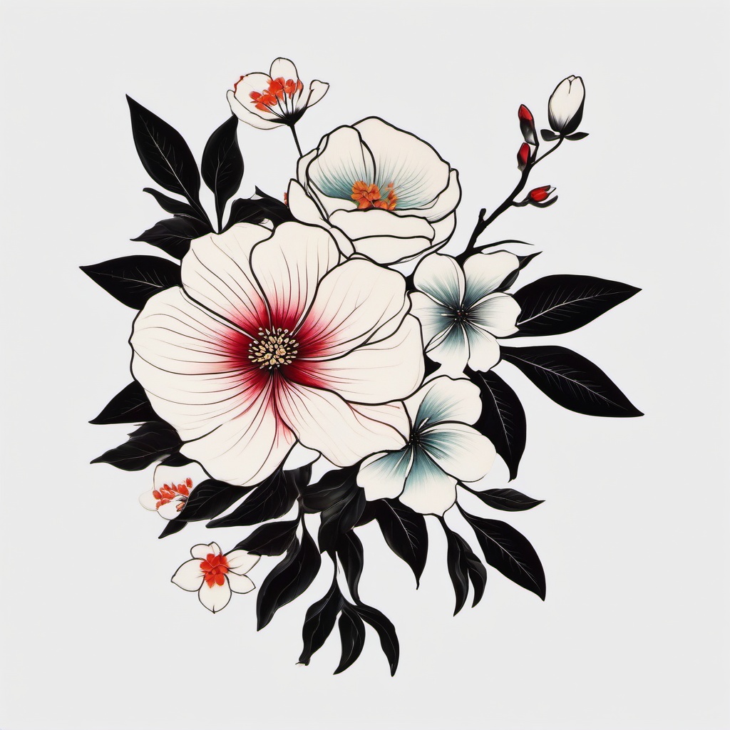 tattoo japanese flowers designs  simple color tattoo,white background,minimal