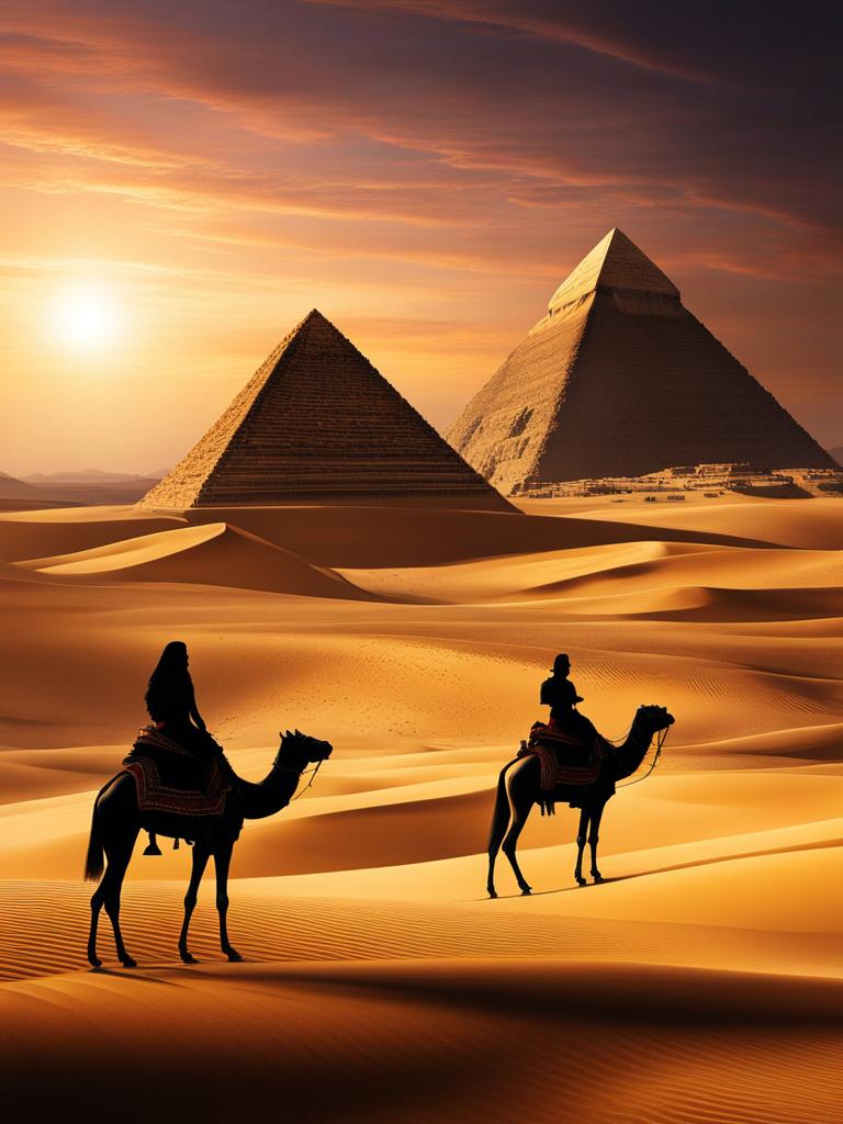 pyramids of giza - depict the ancient wonder of the pyramids of giza rising from the desert sands. 