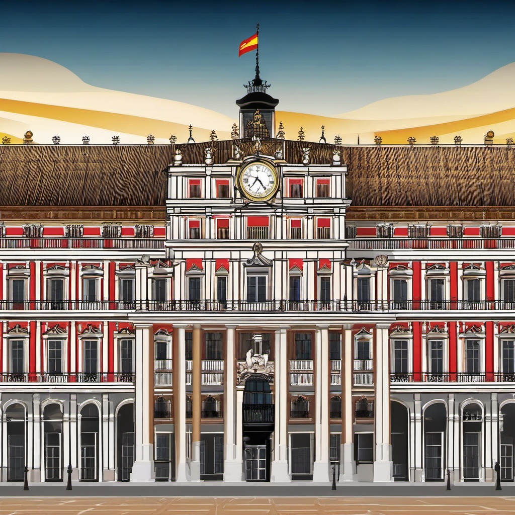 Madrid clipart - Royal Palace of Madrid and Plaza Mayor, ,color clipart vector style