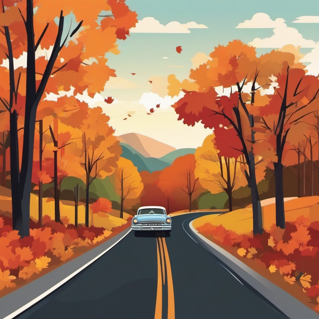 Scenic Drive clipart - Driving through a scenic fall landscape, ,vector color clipart,minimal