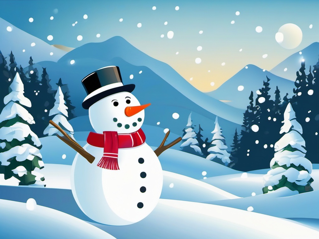 Clipart of a Snowman,Illustrating a snowy adventure story  simple, 2d flat