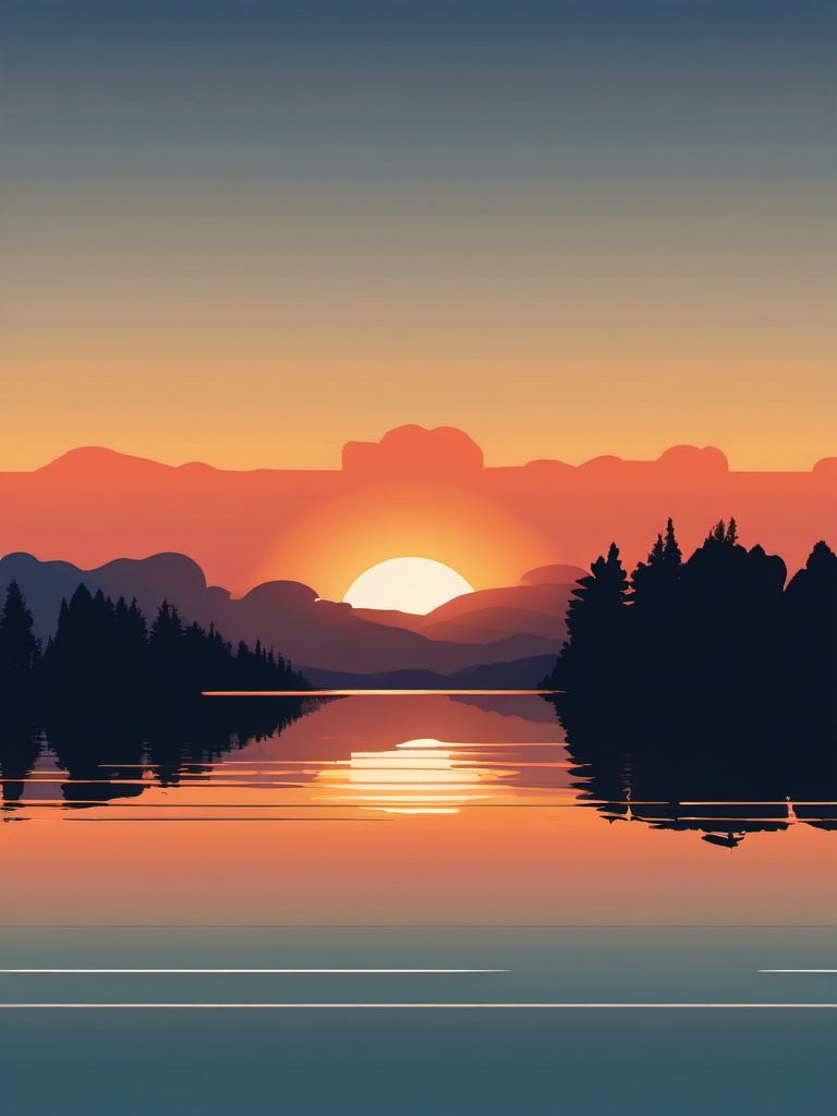 Sunset over Lake clipart - A stunning sunset over a tranquil lake., ,vector color clipart,minimal