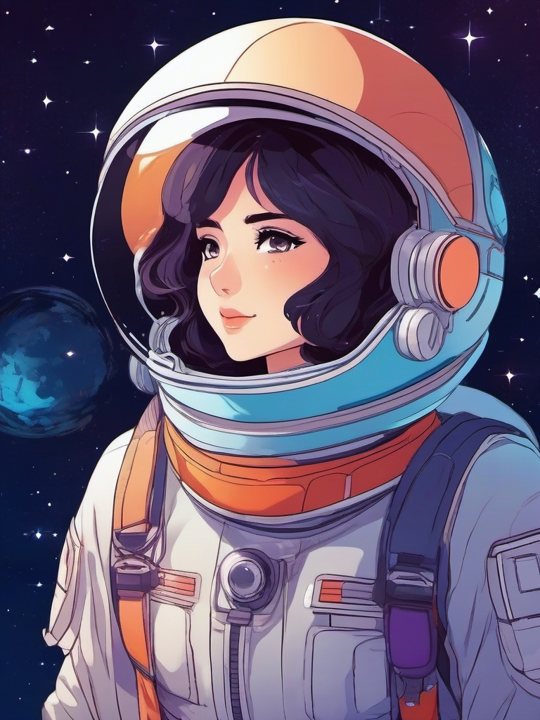 Adventurous space traveler on a cosmic voyage.  front facing ,centered portrait shot, cute anime color style, pfp, full face visible