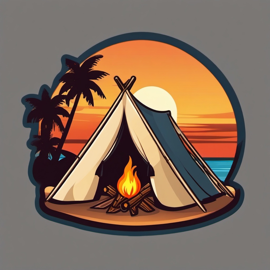 Beach Tent and Bonfire Emoji Sticker - Evening beach bonfire, , sticker vector art, minimalist design