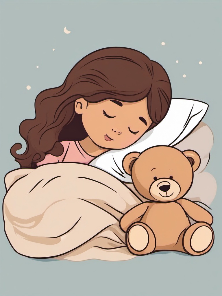 Sleep clipart - child snuggled up with a teddy bear  color,minimalist,vector clipart