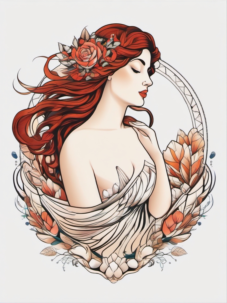 Aphrodite's shell tattoo. Birth of beauty.  color tattoo minimalist white background