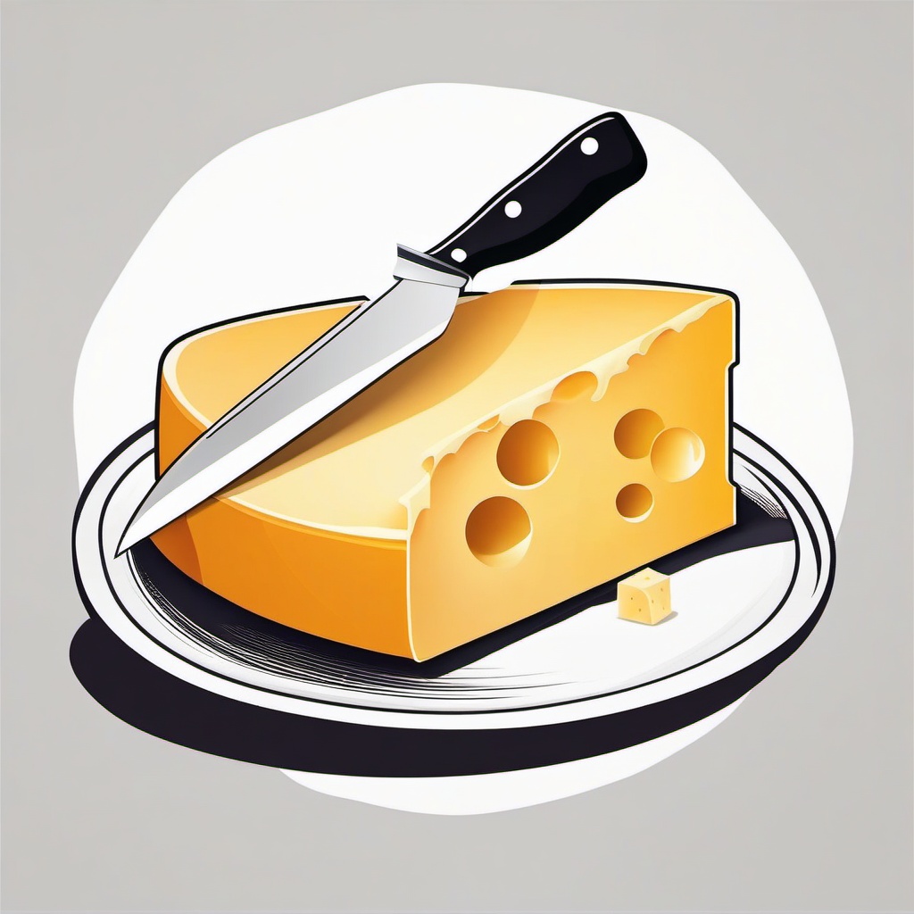 Block of cheese with a knife next to it clipart.  vector style illustration, white background