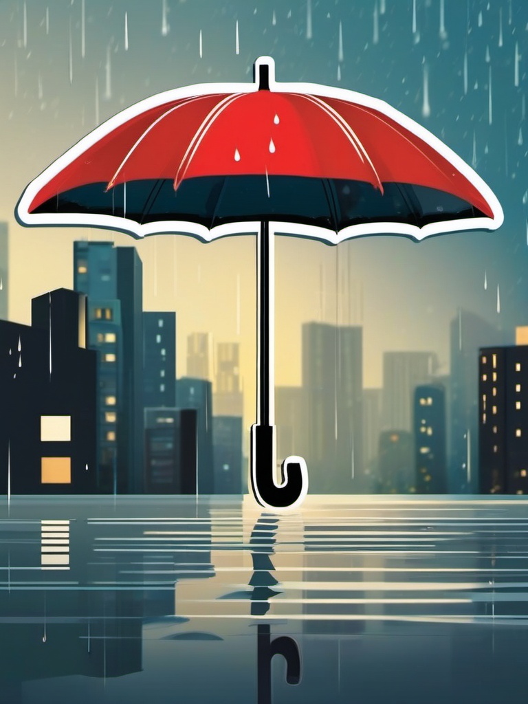 Umbrella in Rain Sticker - Umbrella open in the rain, ,vector color sticker art,minimal