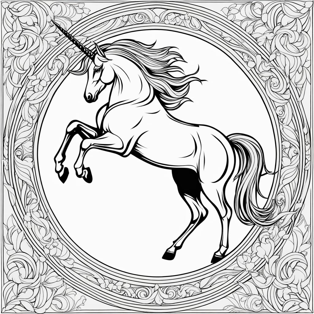 unicorn coloring pages - trickster unicorn, a master of illusions, creating fantastical scenes with every flick of its tail. 