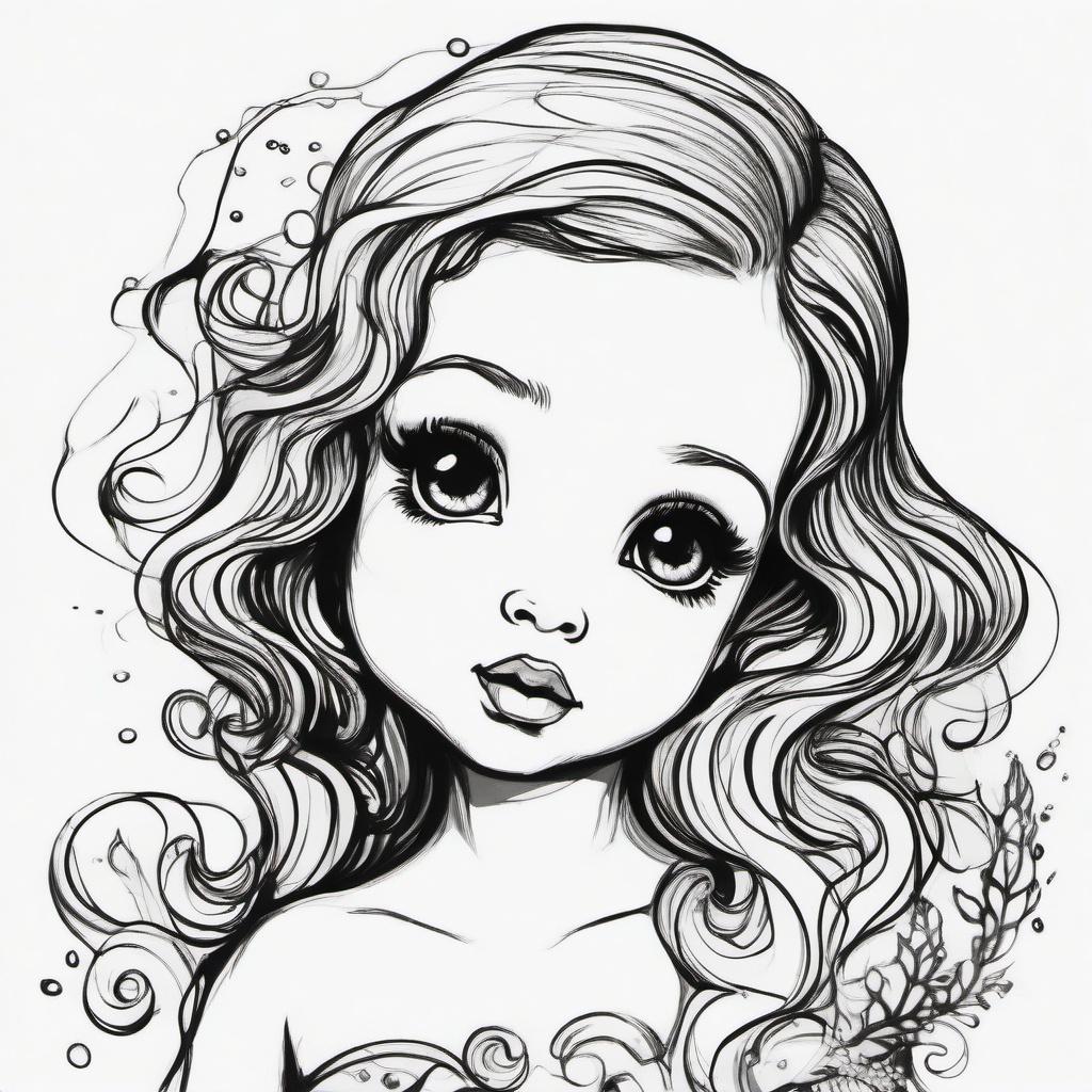 drawing of a baby mermaid  minimal rough sketch scribbles,doodles,black and white