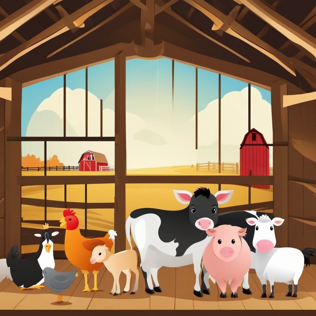 Farm Animals in Barn clipart - Various farm animals inside a barn, ,vector color clipart,minimal