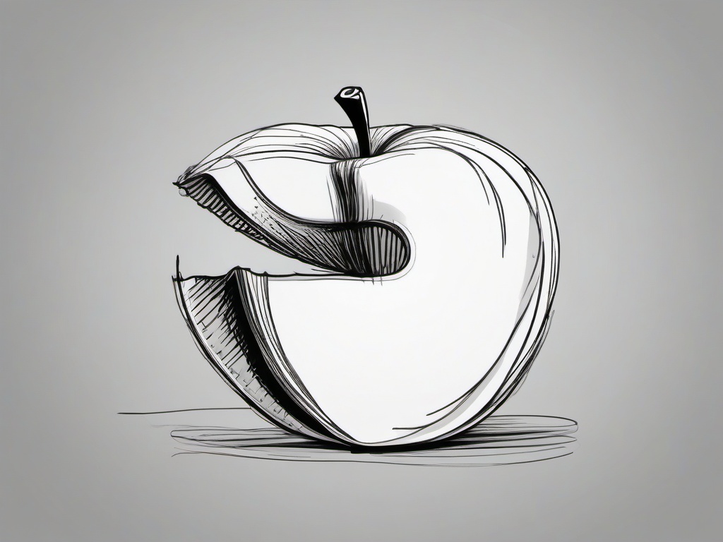 drawing of an apple in a pie  minimal rough sketch scribbles,doodles,black and white