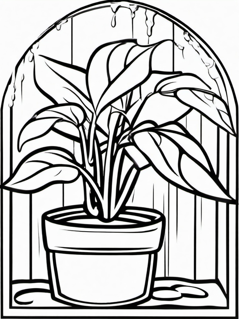 Plant Coloring Pages - Plant in the rain  simple coloring pages