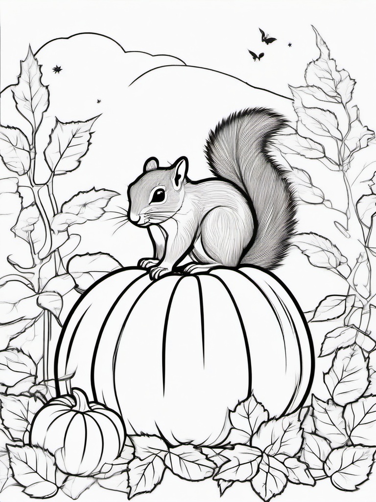 Pumpkin with Squirrel Coloring Pages - Squirrel Climbing on a Pumpkin  minimal black outline printable sheet, coloring page