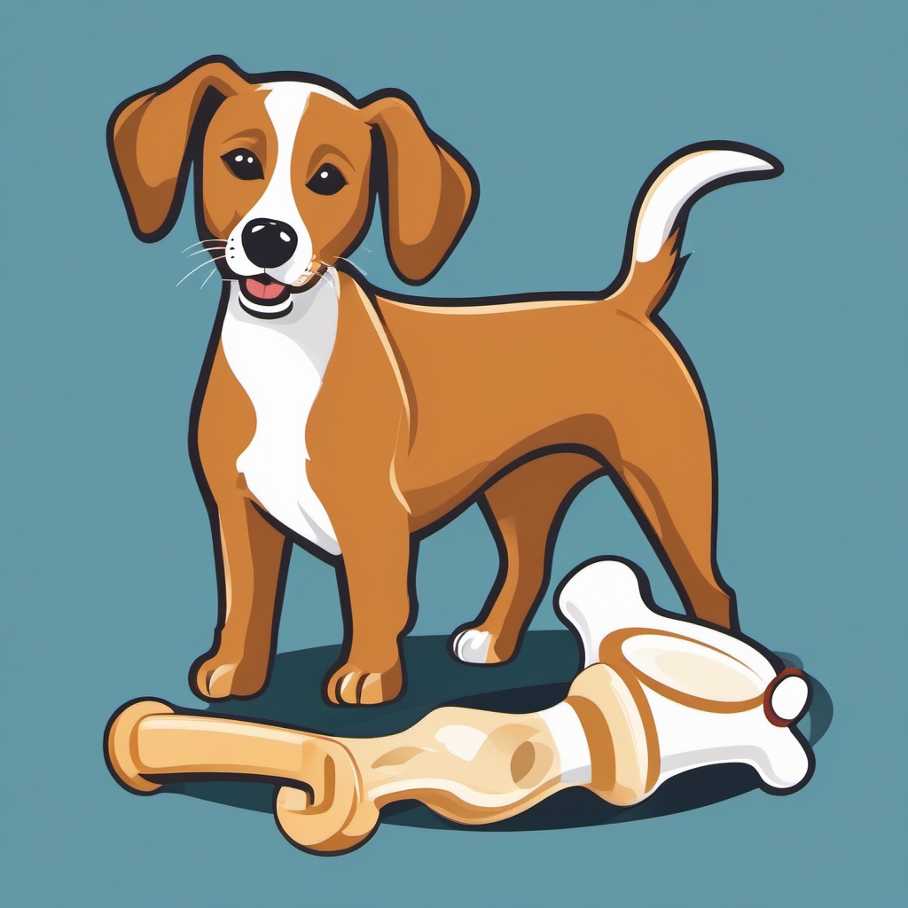 Dog with Bone Clipart,Illustrating a pet care guide featuring a dog with bone clipart  simple, 2d flat