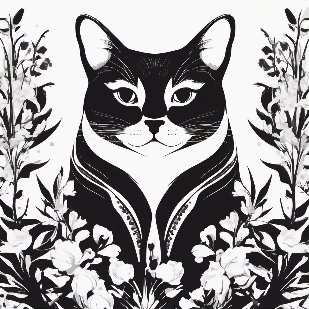 Black and White Clipart Cat,Illustrating a monochrome cat-themed banner with black and white clipart cat  simple, 2d flat