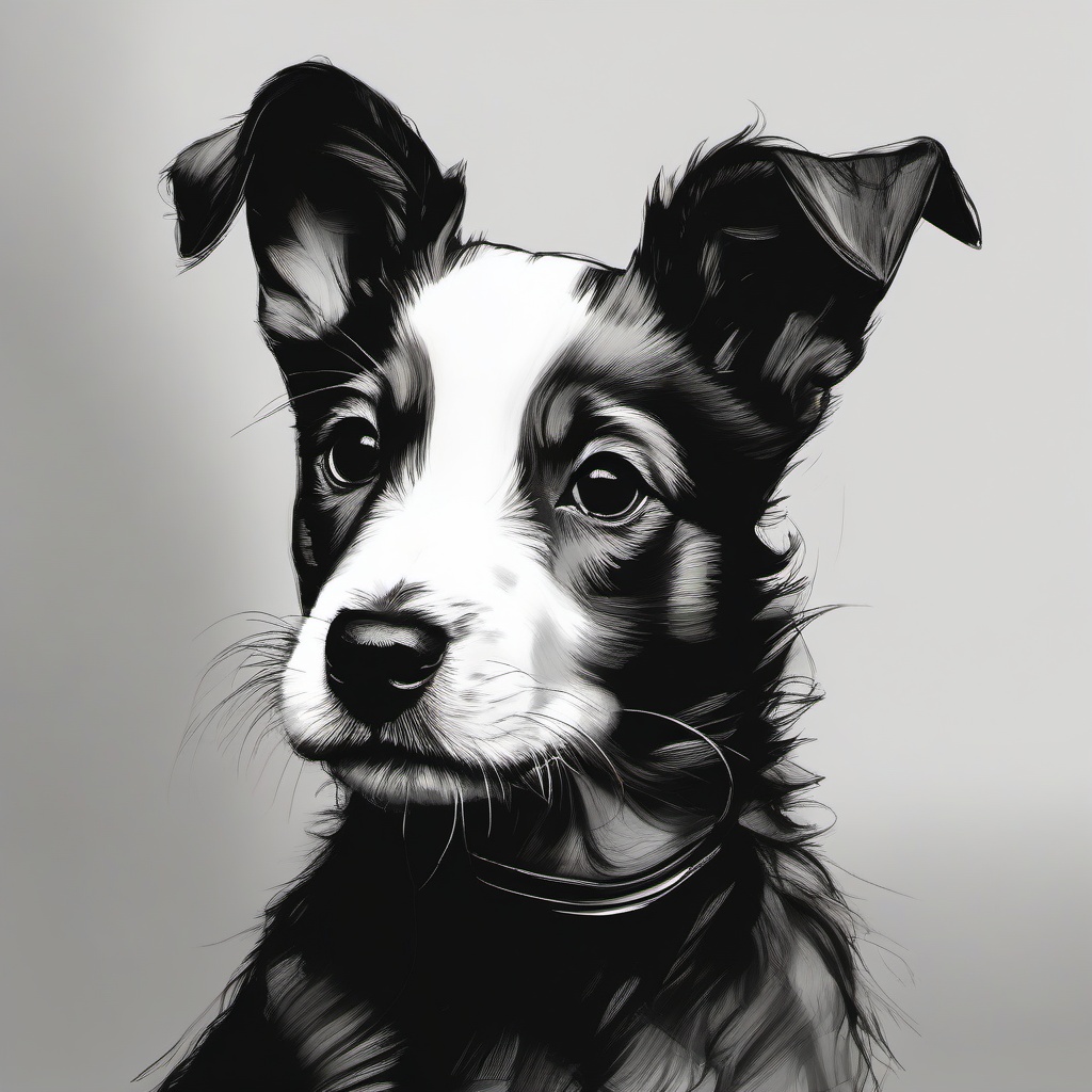 drawing of a puppy with floppy ears  minimal rough sketch scribbles,doodles,black and white