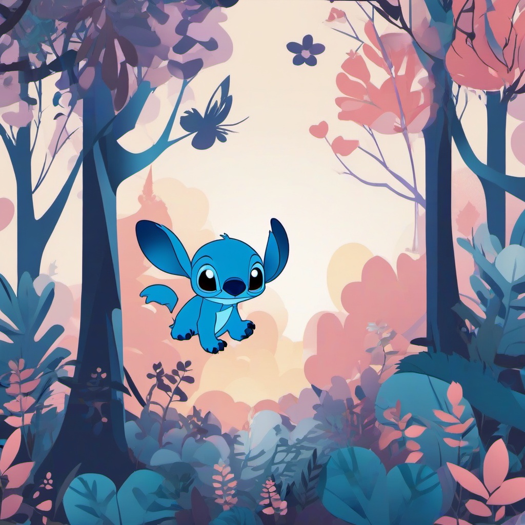 Stitch clipart - Stitch exploring a magical forest  color,minimalist,vector clipart