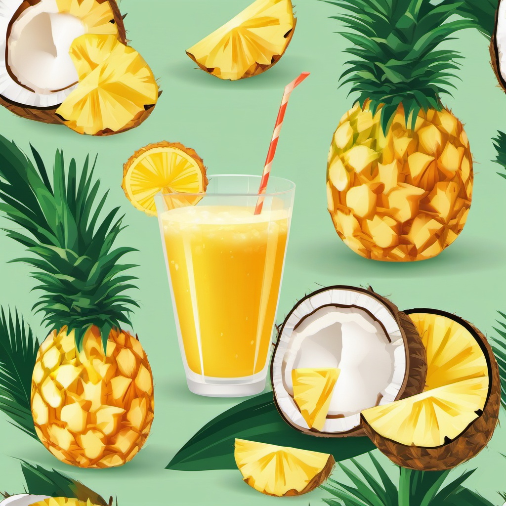 Pineapple and Coconut Drink Clipart - A tropical drink with pineapple and coconut.  color vector clipart, minimal style