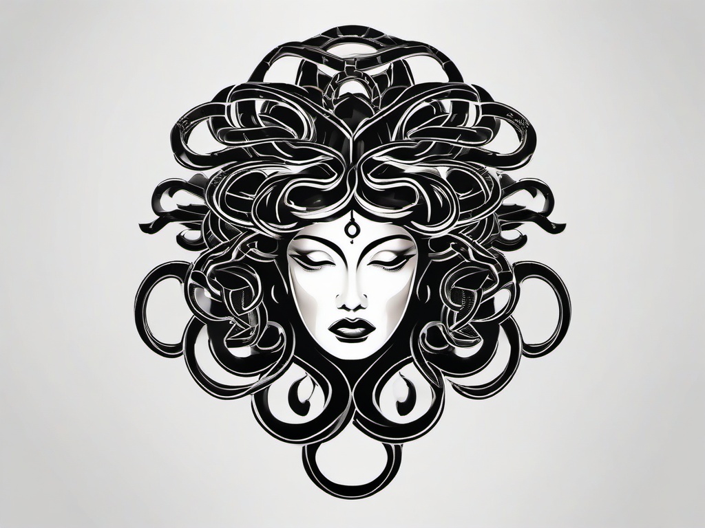 Black Medusa Tattoo - Opt for a bold and edgy style with a black Medusa tattoo that highlights the intensity of this mythical figure.  simple vector color tattoo,minimal,white background