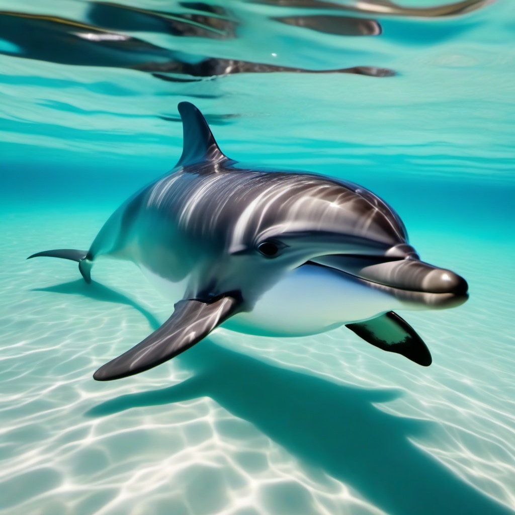 Cute Dolphin Swimming in a Crystal Clear Lagoon 8k, cinematic, vivid colors