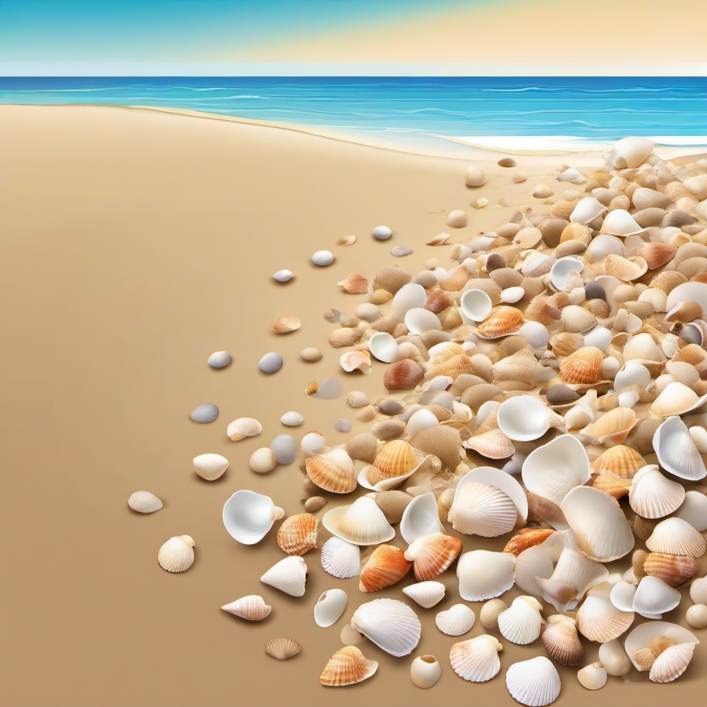 Beach clipart - beach with seashells scattered on the shore  