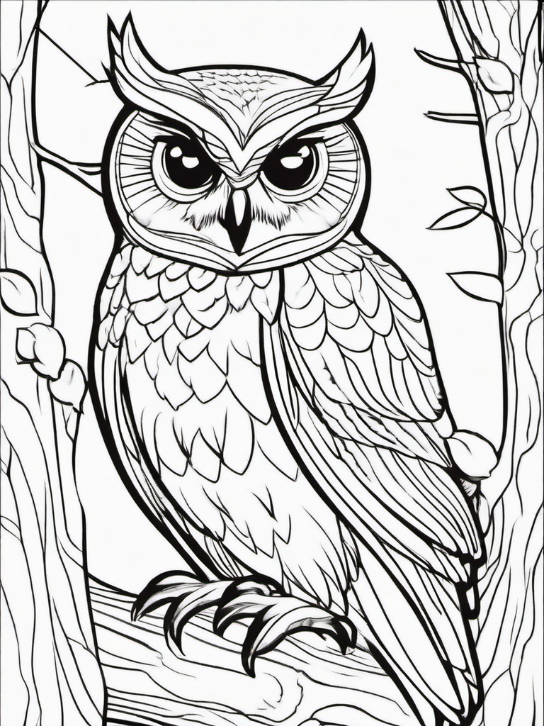 Owl Coloring Pages - Owl watching over its nest full of eggs  simple coloring pages