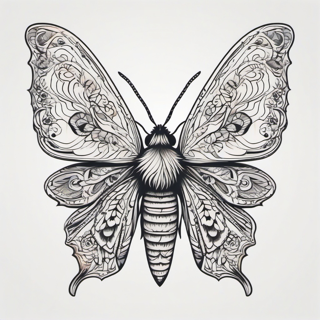 Gypsy Moth Tattoo - Capture the free-spirited and whimsical nature of gypsy moths in a tattoo design that radiates wanderlust.  simple vector color tattoo, minimal, white background